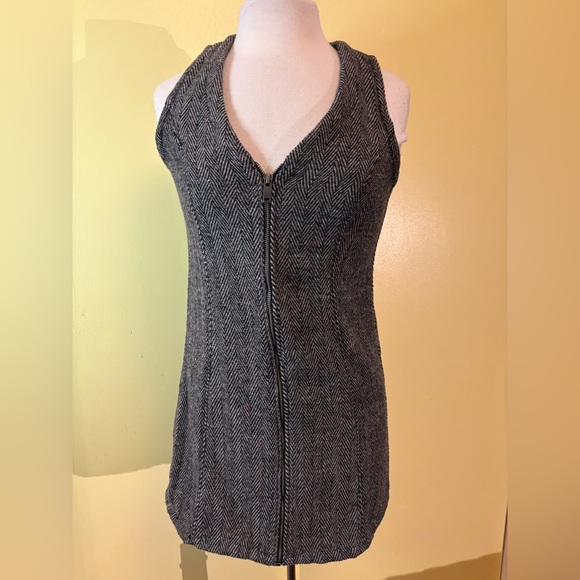 American Eagle Outfitters Charcoal Zip-Front Wool Sleeveless Dress - Picture 3 of 12